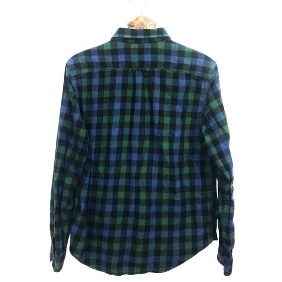 Eddie Bauer Flannel Cotton Plaid Button Down Shirt Green Blue Black Mens Large - Picture 2 of 8